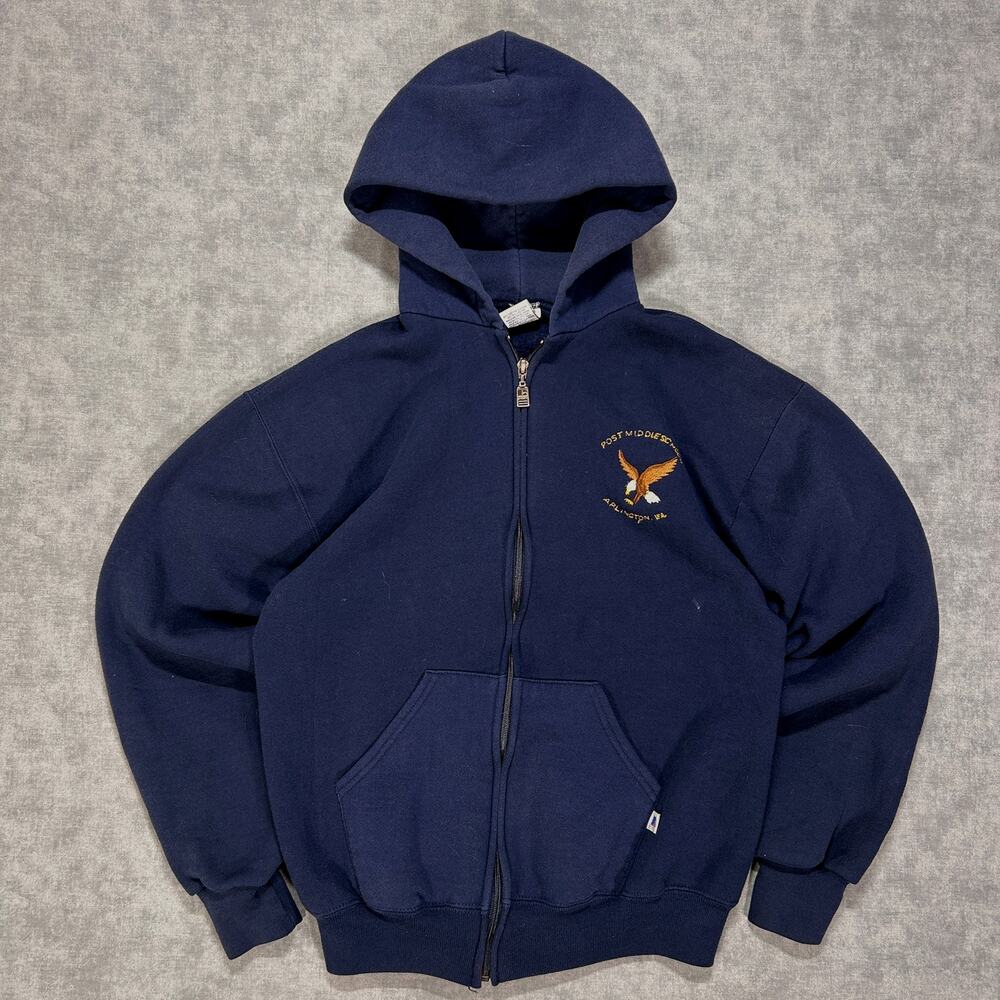 Vintage Russell Arlington Washington Full Zip Hoodie Navy Made in USA Womens M